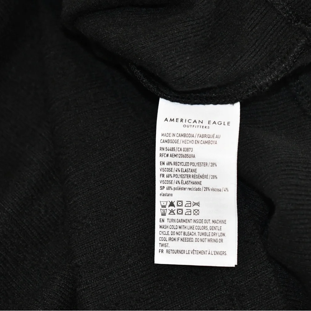 American Eagle Black Ribbed Long Sleeve Top Square Neck Fitted Basic NWT Size L - Picture 6 of 6